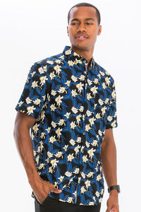 Mens Print Hawaiian Button Down Shirt