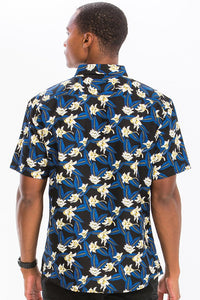 Mens Print Hawaiian Button Down Shirt
