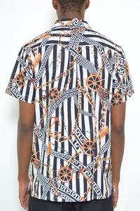 MENS GOLD CHAIN STATUS PRINT BUTTON DOWN SHIRT