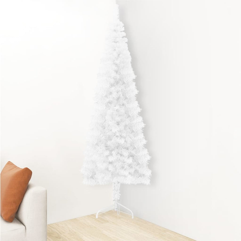 Slim Artificial Half Christmas Tree with Stand White 82.7"