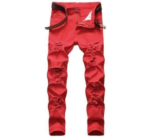 Men's Ripped Jeans Straight Distressed Denim Trousers