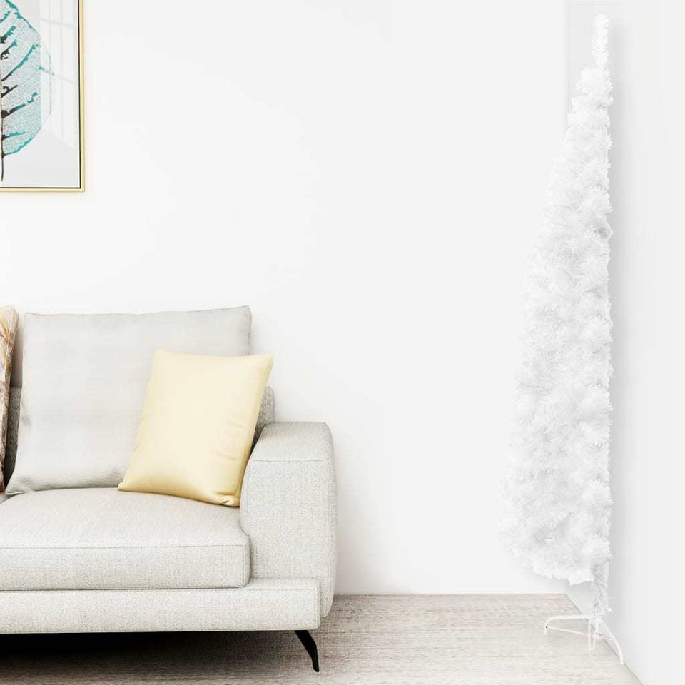 Slim Artificial Half Christmas Tree with Stand White 82.7"