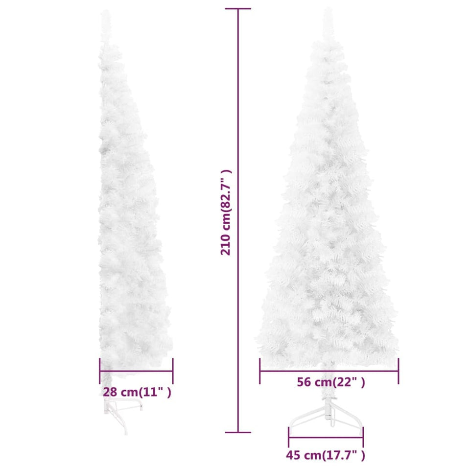 Slim Artificial Half Christmas Tree with Stand White 82.7"