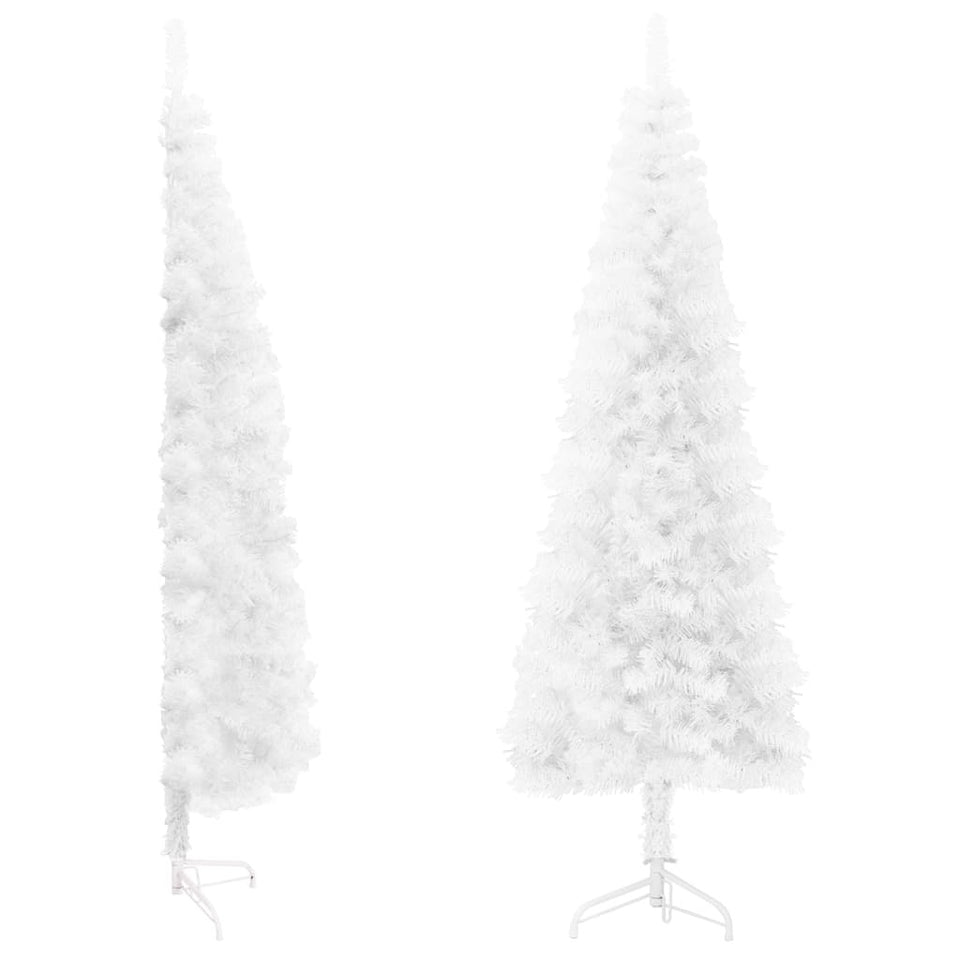 Slim Artificial Half Christmas Tree with Stand White 82.7"